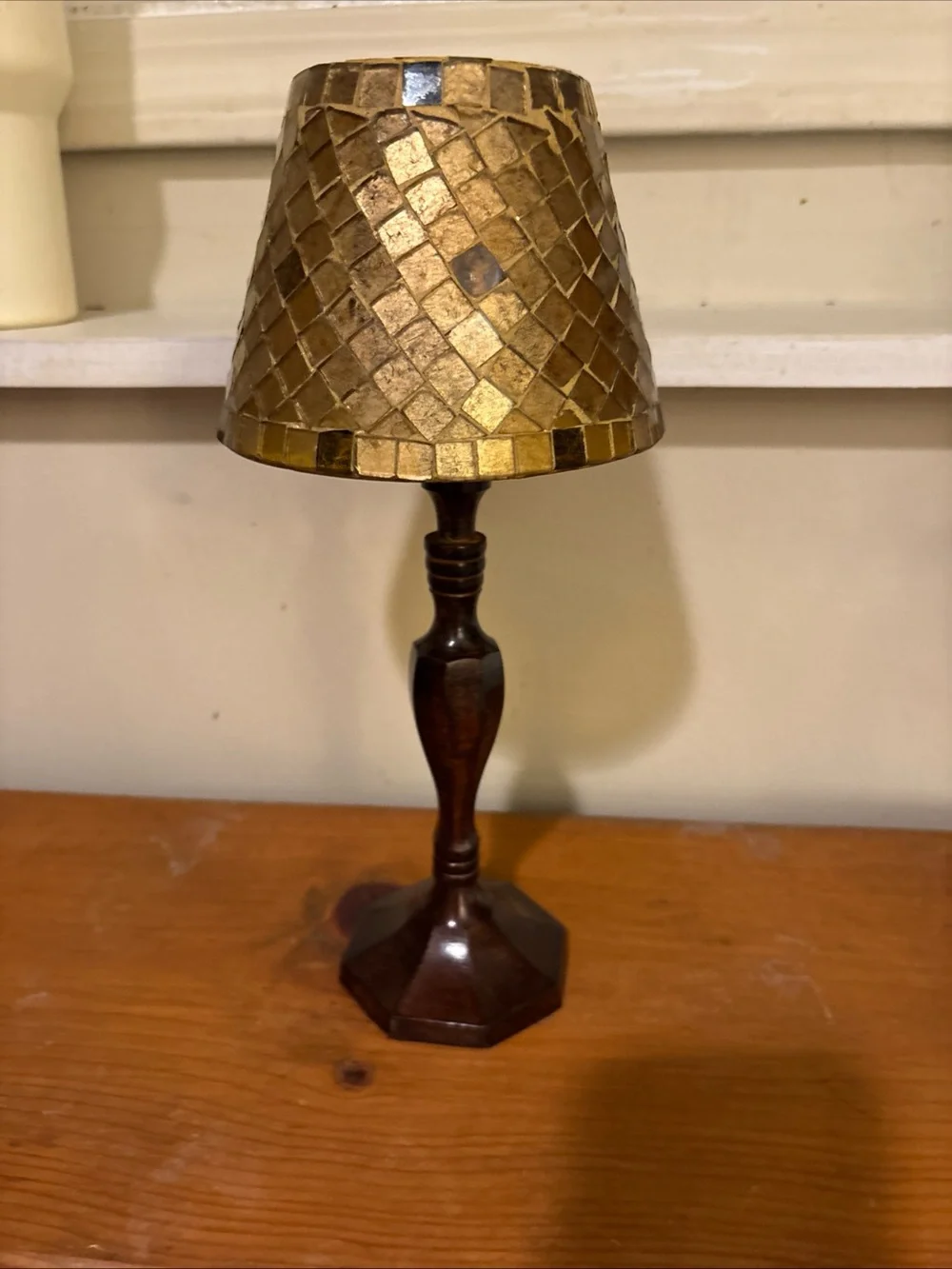 Mosaic Gold Table Lamp with Dark Wood Base
